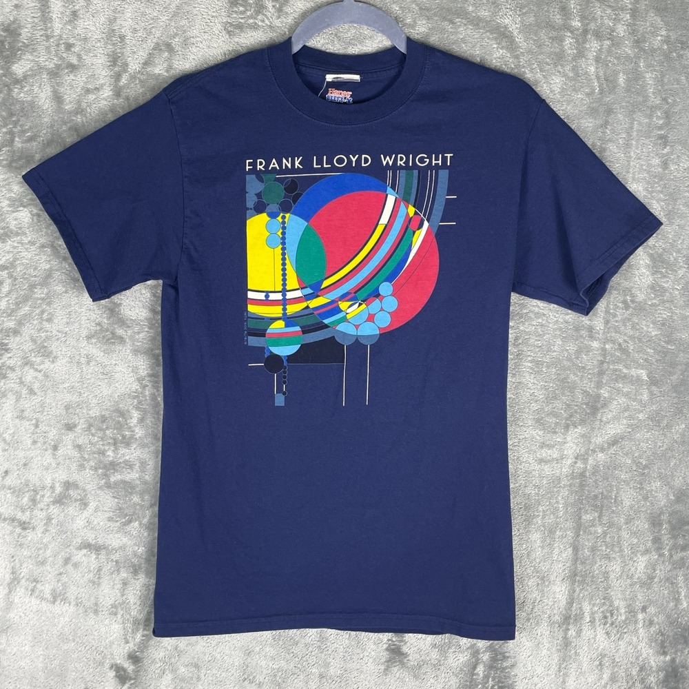 Hanes Frank Lloyd Wright T-Shirt Unisex Small Navy Blue EUC 2000s Geometric Art